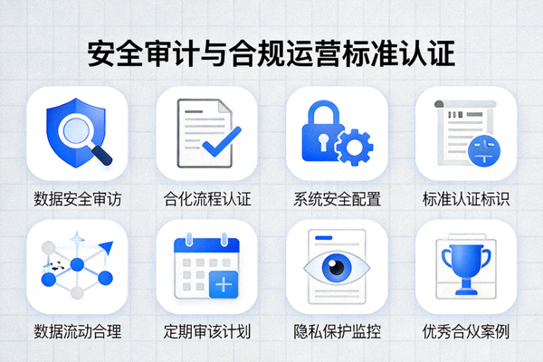 安全审计与合规运营标准认证图标集合图