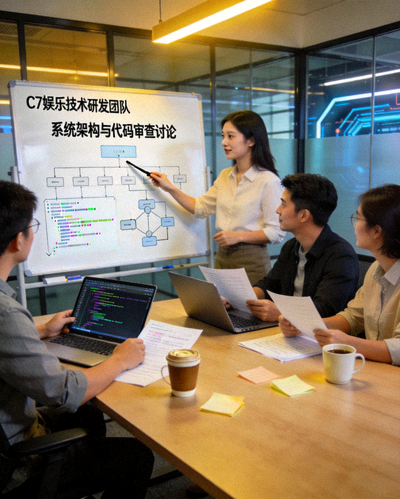 C7娱乐技术研发团队正在讨论系统架构与代码审查